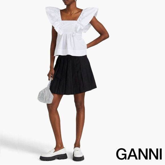 GANNI **NWT** Sleeveless Ruffle Cotton Poplin Blouse / Tank in Bright White - Picture 4 of 16